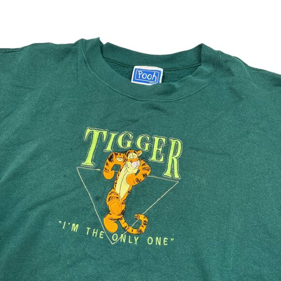 Disney VTG 90s Pooh Tigger Crewneck Sweatshirt I'm The Only One FLAW Green 2X - Picture 3 of 6